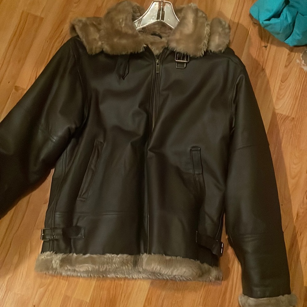 leather fur jacket!!
